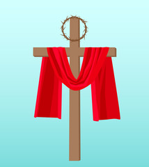 Christian banner "holy week" with the crucifixion of Jesus and the thorns wreath. Vector illustration.