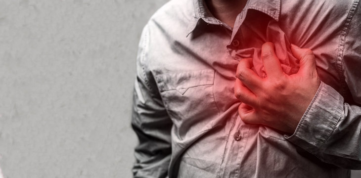 Heart attack concept. Man suffering from chest pain, Health care