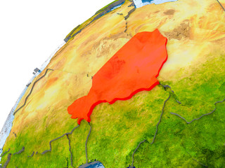Map of Niger in red on globe