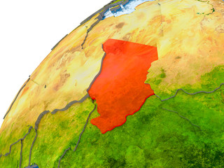 Map of Chad in red on globe