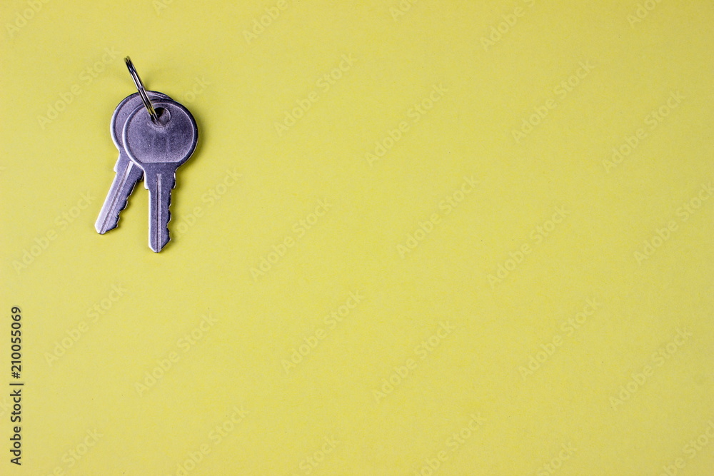 Poster two metal keys. empty space for your text and design.