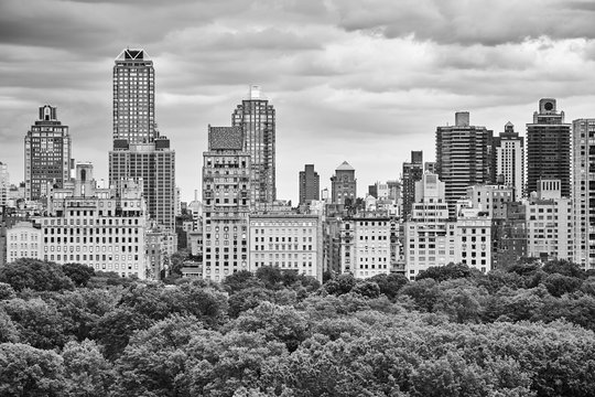 Black and white picture of Manhattan Upper East Side, New York City, USA.