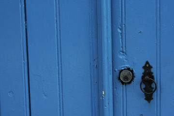 Ancient blue door of the city of Santana de Parnaíba São Paulo Brazil
