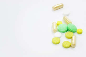 Pills close-up on a light background