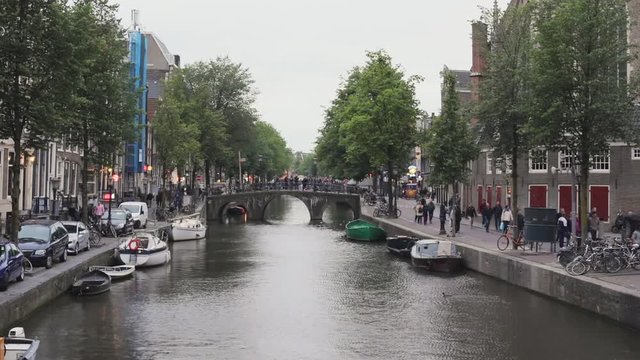 Long Canal in Red Light District Amsterdam Day