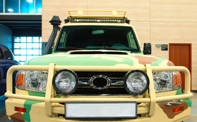 Japanese off-road car on Royal Auto Show. Close-up front view