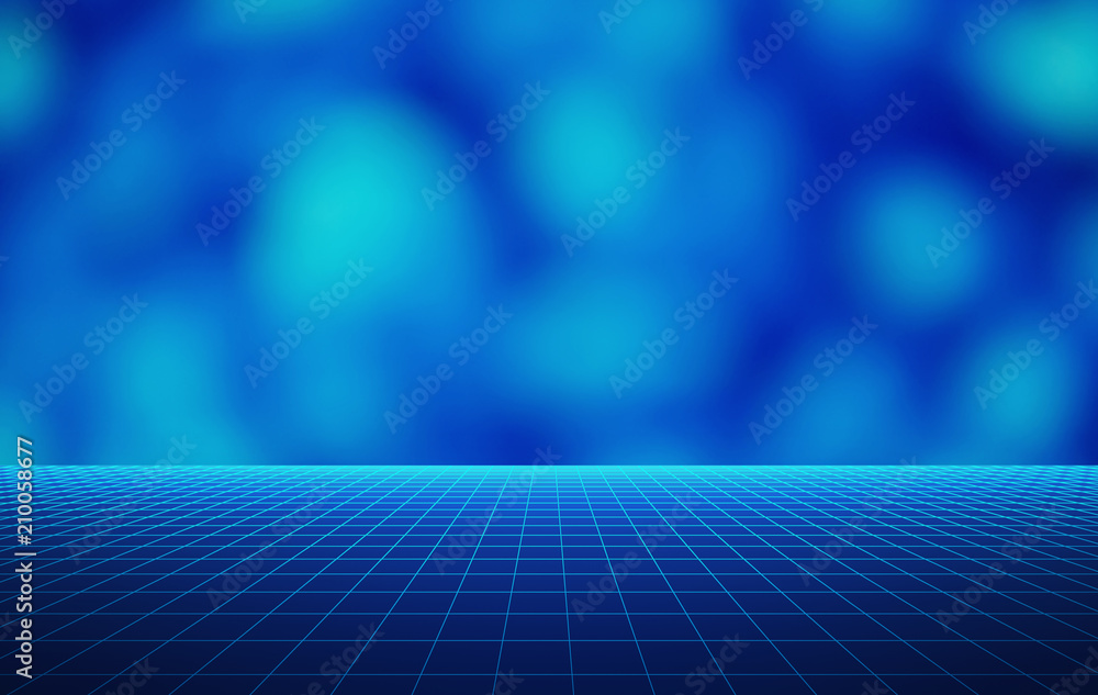 Aufkleber wireframe of empty virtual cyber reality room with blurry background in technology concept, 3d illus