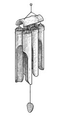 Fototapeta premium Bamboo wind chimes illustration, drawing, engraving, ink, line art, vector