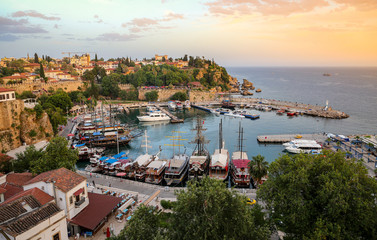 Fototapeta na wymiar Boats in Antalya Harbour, Turkey