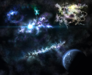 starry landscape, a star in a nebula, a planet against the background of a galaxy, the universe,
3D rendering