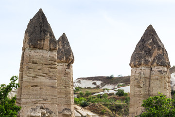 tops of fairy chimney rocks in Goreme Park