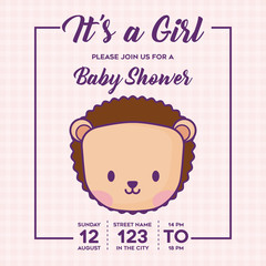 Its a girl Baby shower invitation with cute porcupine icon over pink background, colorful design. vector illustration