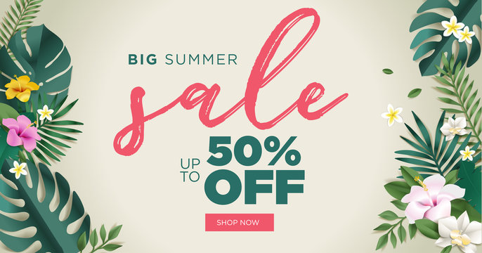 Summer sale vector illustration for mobile and social media banner, poster, shopping ads, marketing material. 