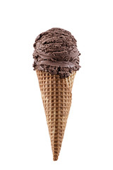 chocolate ice cream with cone isolated on white background