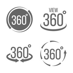 Creative vector illustration of 360 degrees view related sign set isolated on transparent background. Art design. Abstract concept graphic rotation arrows, panorama, virtual reality helmet element