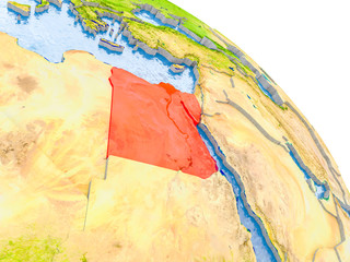 Egypt in red model of Earth