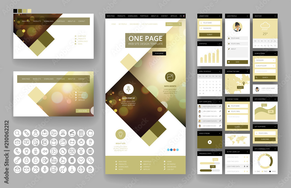Wall mural website design template and interface elements