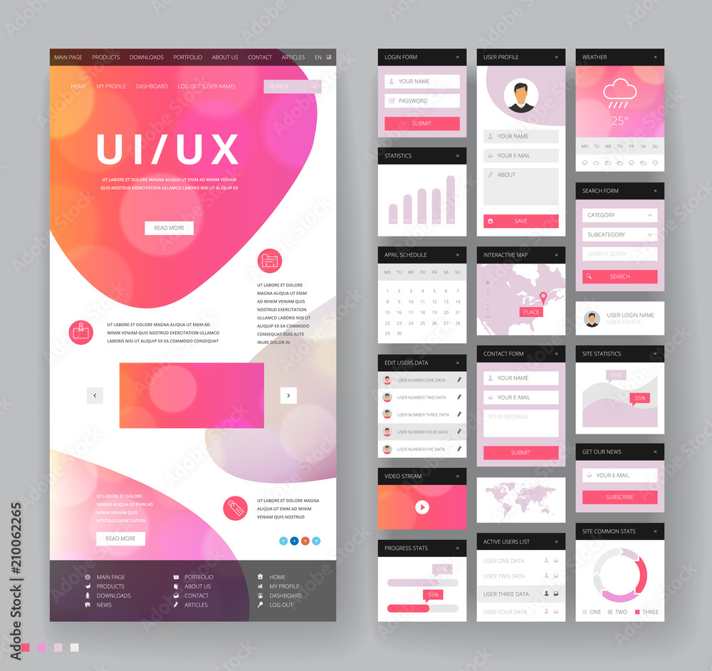 Wall mural website template design with interface elements