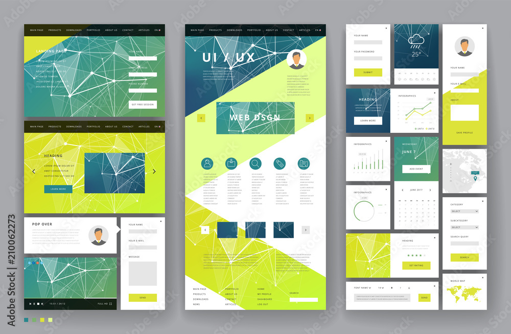 Wall mural website template design with interface elements
