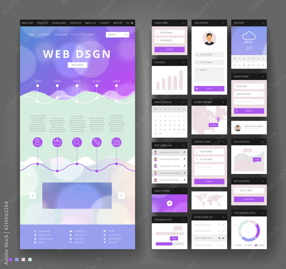 Wall mural website template design with interface elements