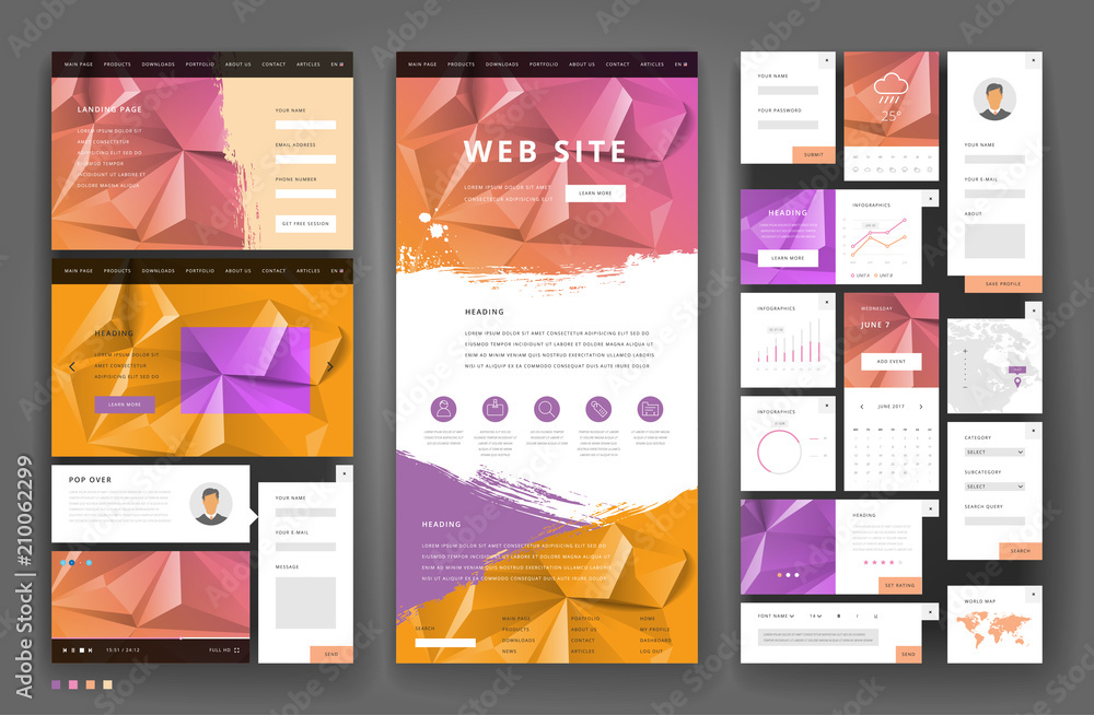 Wall mural website template design with interface elements