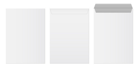 Creative vector illustration of white blank paper envelopes template set isolated on transparent background. International standard sizes. Art design empty example packing letter. Graphic element