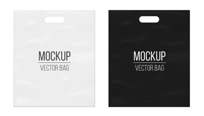 Creative vector illustration of empty blank white plastic bag isolated on transparent background. Art design realistic mockup template with place for your branding. Abstract concept graphic element