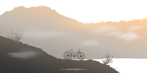 Landscape with standing bicycle.