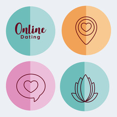icon set of online dating concept over colorful circles and white background, vector illustration