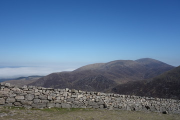 Mourne wall overlooking mountains