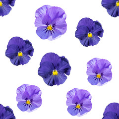 Fototapeta na wymiar Seamless pattern of blue, violet Pansy on white background