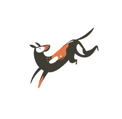Obraz premium Hand drawn vector abstract cartoon summer time graphic decoration illustrations art with cute running dog isolated on white background