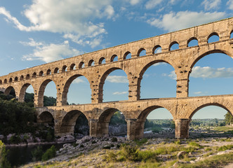 Fototapeta na wymiar Roman aqueduct, Pont du Gard, Languedoc-Roussillon France, aerial view