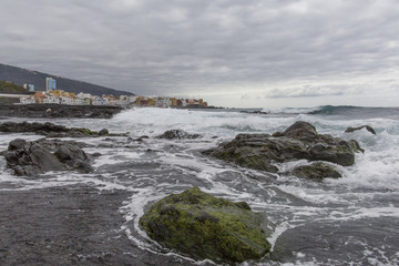 Puerto de la Cruz, Tenerife, Canary Islands - view of the sea and volcanic-sand beach