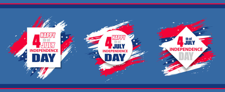 Set colorful modern background for independence day USA 4th july. Dynamic design elements for a flyer, sale, brochures, presentations, party etc. Vector