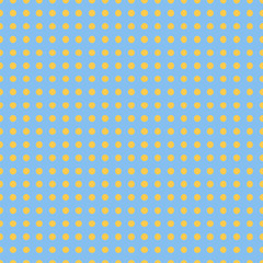 Seamless pattern with polka dots, circles, points. Classic tile ornament. Yellow dots on blue background