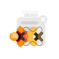 Flat design cross shape geometric sticker icon, paper style design with buy now sample text, for business or web presentation, app or interface buttons