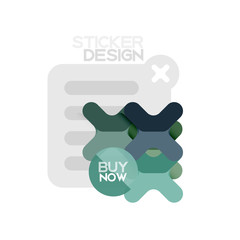 Flat design cross shape geometric sticker icon, paper style design with buy now sample text, for business or web presentation, app or interface buttons