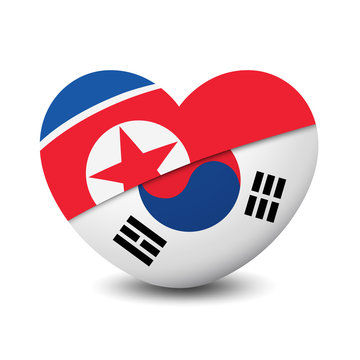 Flag of North Korea and South Korea heart shape, friendship relationship design background, vector illustration