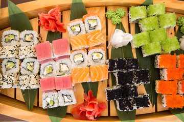 Obraz na płótnie Canvas set of rolls on the ship. set sush. Japanese food