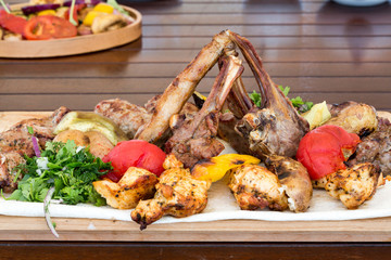 assorted meat with barbecue. meat bbq