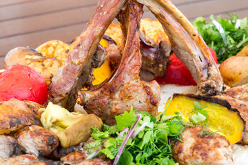 assorted meat with barbecue. meat bbq