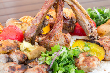 assorted meat with barbecue. meat bbq