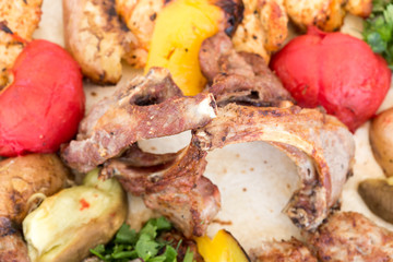 assorted meat with barbecue. meat bbq