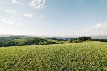 Fototapeta na wymiar summer mountains green grass and blue sky landscape