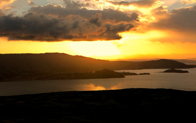Fototapeta na wymiar Sunset over Lake Titicaca in Peru