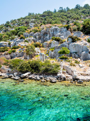 Naklejka premium Ruins of Sunken city on Kekova, small Turkish island near Demre. Antalya province, Turkey.