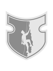 cool wappen schild steilwand bergsteiger klettern berge hoch sport hobby freizeit climbing aufstieg sicherheitsseil silhouette schwarz umriss