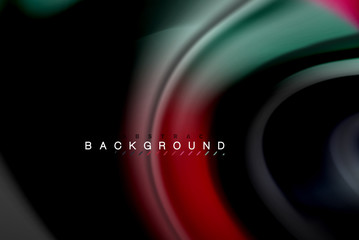 Fluid liquid colors design, colorful marble or plastic wavy texture background, glowing multicolored elements on black, for business or technology presentation or web brochure cover design, wallpaper