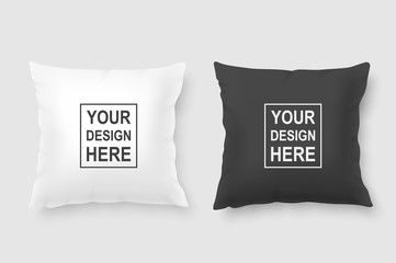 Vector realistic 3d white and black pillow set closeup isolated on white background. Design template for graphics and mockup. Top view